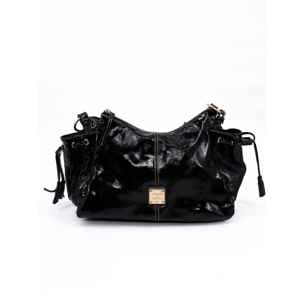 Dooney & Bourke Patent Leather Black Sholder Bag Tassel Medium Pink Interior